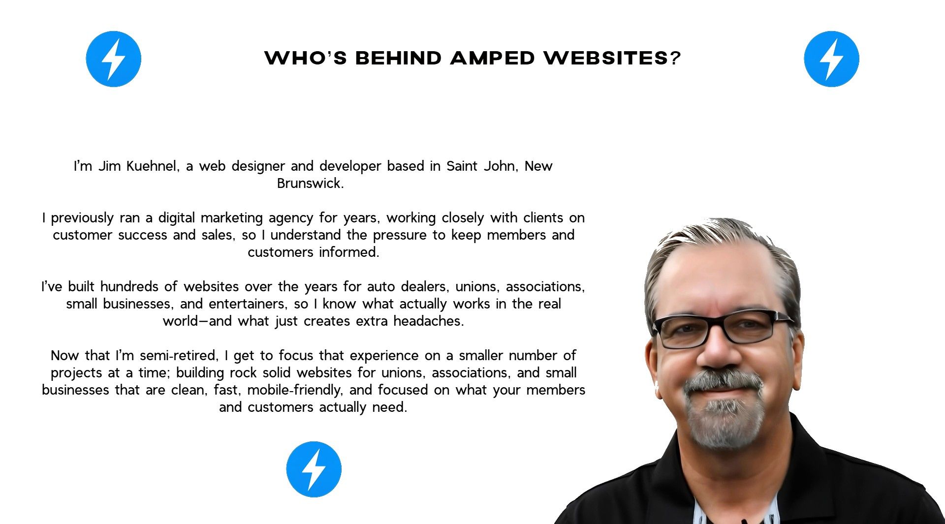 Meet Jim — a seasoned web designer in Saint John, NB, building fast, mobile-friendly websites for unions, associations, and small businesses